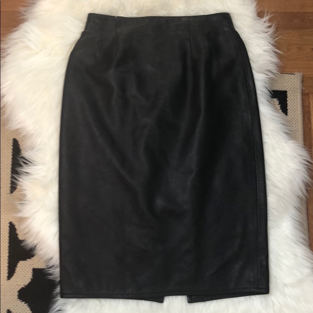 Vakko Black Leather Skirt - Picture 1 of 5